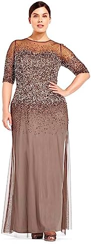 Adrianna Papell Women's Plus-Size Beaded Illusion Gown