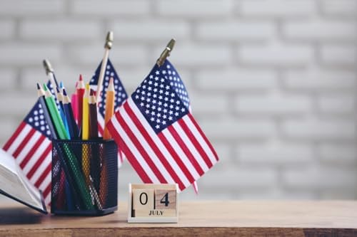 Set of 12, Proudly Made in U.S.A. Small American Flags 4x6 Inch/Small US Flag/Mini American Stick Flag/American Hand Held Stick Flags Spear Top