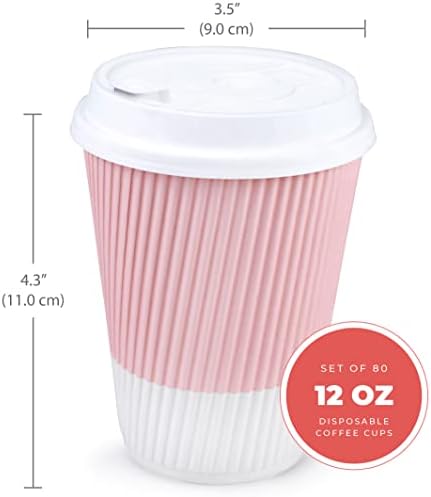 Disposable Coffee Cups With Lids - (80 set) 12 oz Paper To Go Coffee Cups With Resealable Lids Prevent Leaks! Travel Insulated Hot Beverage Drink Cup. Will Not Bend With Heat or Burn Fingers