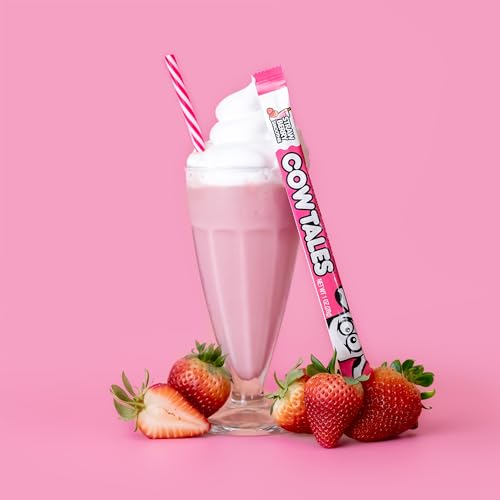 Goetze's Candy Strawberry Smoothie Cow Tales, 2.25 lb 36ct Canister | Chewy Strawberry Caramel and Cream Filling