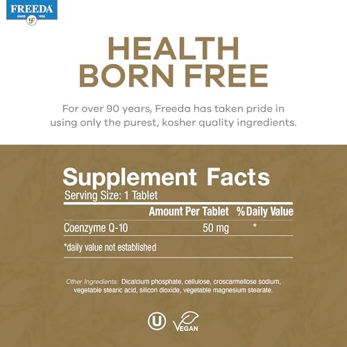 FREEDA CoQ10 50mg Vegan Coenzyme Q10 Supplement - 50 Count | Vegan Coq10 Supplement with 50mg Pure Ubiquinone to Support Cardiovascular Wellness