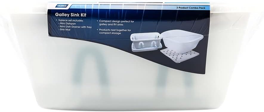 Camco 43517 White Sink Kit with Dish Drainer, Dish Pan and Sink Mat,Pack of 1