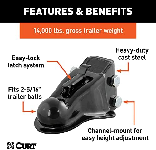 CURT 25330 Channel-Mount Adjustable Trailer Coupler, 2-5/16-Inch Hitch Ball, 14,000 lbs