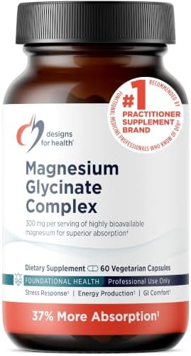Designs for Health Magnesium Glycinate Complex - High Absorption, Patented Magnesium Complex - Promotes Calm Sleep, Energy, Bone & Heart Health, and Immune Support - Vegan, Gluten Free (120 Capsules)