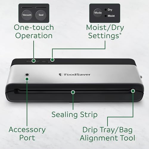 FoodSaver Compact Vacuum Sealer Machine with Airtight Bags and Roll - Ideal for Sous Vide and Airtight Food Storage, White