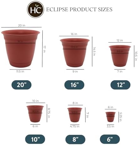 The HC Companies Eclipse Round Planter with Saucer - Outdoor & Indoor Plant Pot with Drainage Holes - Lightweight