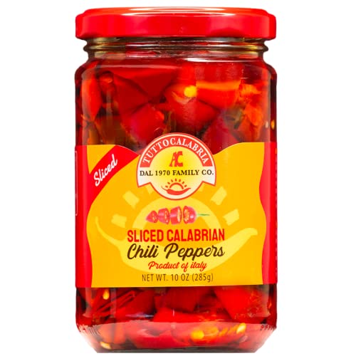 TUTTOCALABRIA Sliced Calabrian Chili Peppers, Rounds Cut, Chopped, 10 oz | All-Natural Round-Cut Chopped Chili Pepper for Pizza