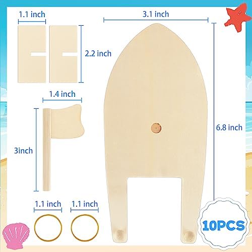 Amersumer 10 Pcs DIY Toy Wood Boat Craft Kits, Mini Wooden Sailboat Kits, Paddle Boats Paint and Decorate for School Projects