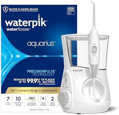 Waterpik Aquarius Countertop Water Flosser with 10 Settings, 7 Tips, White | For Daily Home Gum Health, Dental Braces, Implants, Teeth Cleaning, Multiple Users, ADA Accepted WP-660 Packaging May Vary