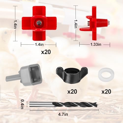 20 Pack Chicken Waterer Nipples for Chicks to Chickens with Drill Bits | Water Saving Design, Easy Install Leakproof Poultry Watering System, Chicken Coop Accessories, Quail Water Feeder