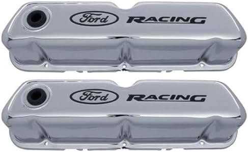Compatible with/Replacement for Ford Performance Parts - 302-071 - Chrome Steel Valve Cover Set w/Compatible with/Replacement for Ford Racing Logo