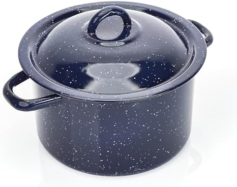 IMUSA USA C20666-1062810W Speckled Enamel Stock Pot with Lid, 4 Quart, Blue | Speckled Enamel Finish, Durable Steel Construction, Ideal for Soups and Stews, Great for Everyday Family Meals