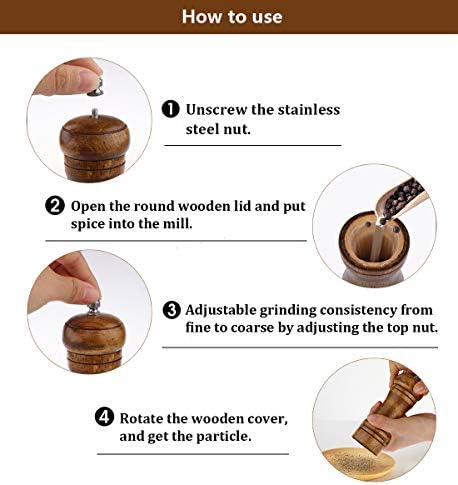 Salt and Pepper Grinders Set,Ouktor Manual Wooden Salt and Pepper Mills Shakers, Ceramic Rotor with Strong Adjustable Coarseness (5.5inch)