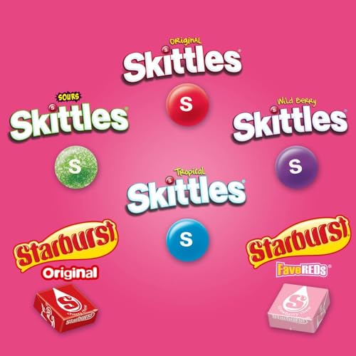 SKITTLES & STARBURST Assorted Candy Variety Pack Bulk Box 18 Count 37.05 oz | Everyday snacking, snack box, mix candy assortment bulk candy fruity candies bulk box for fundraising, snacking, road trips