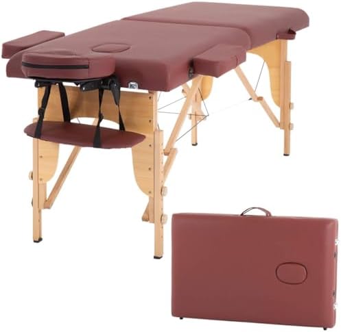 BestMassage | Portable Massage Table | 24" Wide, Black PU Leather | Lightweight, 2-Fold Massage Table with Height Adjustment, 450lbs Capacity, Carry Bag | For Massage, Facial, Tattoo, Home, Spa