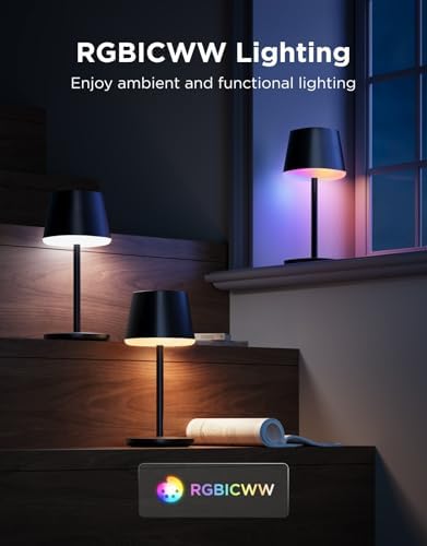 Govee Smart Cordless Table Lamp Classic (No Adapter), RGBIC Desk Lamp | Rechargeable Table Lamp for Bedroom, Living Room