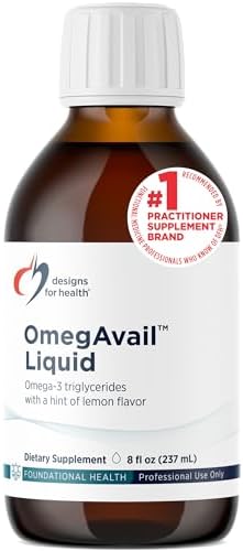 Designs for Health OmegAvail Liquid TG Fish Oil 1200mg - Triglyceride Omega-3 Fish Oil Brain Support Supplement with DHA/EPA - Natural Lemon Flavor