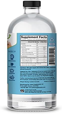 Perfect Supplements – Perfect MCT Oil – 30oz – Organic Coconut MCTs Unflavored Oil – Boosts Sustainable Energy for Body & Brain