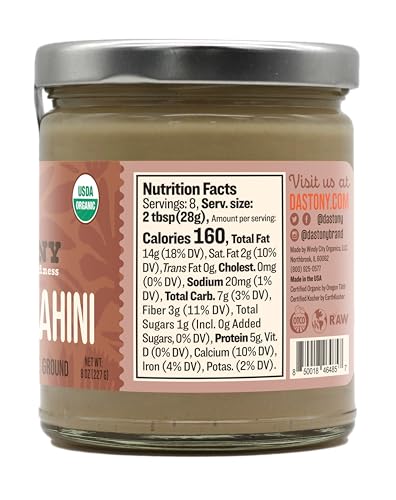 Dastony Organic Raw Sesame Tahini Seed Butter, 8 oz | Only One Ingredient | Vegan, Paleo and Keto Friendly, Non GMO, Gluten-free - Pack of 1