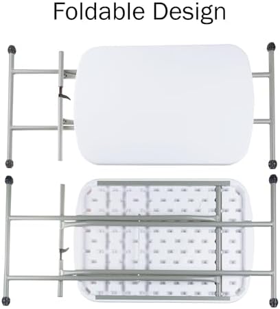 Lavish Home Small Adjustable Folding TV Tray Table, White, 19”H-24”H-28”H | Indoor and Outdoor Portable Lightweight Table, Plastic Snack Table, Small Desk for Laptop, Cards, Camping, Crafting, Party