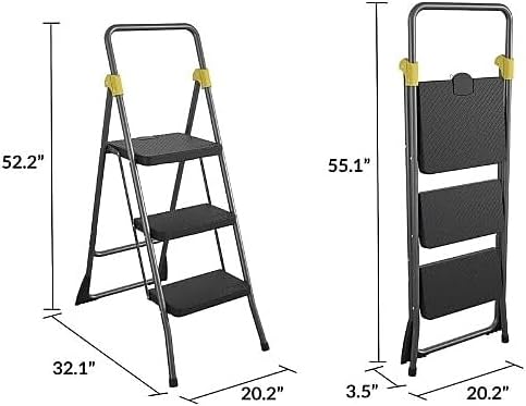 Cosco 11839GGO Commercial 3-Step Folding Stool, 300lb Cap, 20 1/2w x 32 5/8d x 52 1/8h, Gray