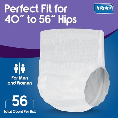 Inspire Protective Underwear for Men and Women with Incontinence | Adult Diapers | Disposable Underwear for Adults | Adult Pull Ups - 4 Bags of 14 | 56 Total (Extra Large)