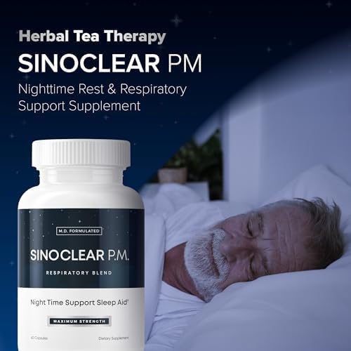 SinoClear PM Lung Detox & Sinus Pressure Relief Supplement 60 caps, Nighttime Nasal Decongestant, Sinus Relief, & Lung Cleanse Blend - Mullein Leaf
