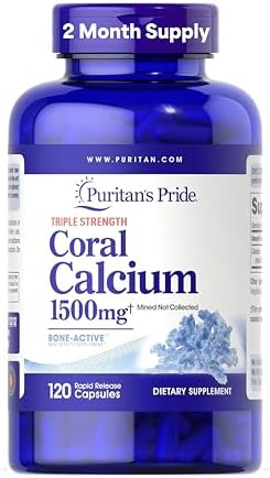 Puritan's Pride Triple Strength Coral Calcium 1500mg with Bone-Active™ | Dietary Supplement For Heart, Nerve, And Muscle Support, 2 Month Supply, 120 Rapid Release Capsules