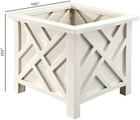 Miles Kimball Chippendale Planter Box, White - Plant Holder for Garden, | Patio and Lawn - 14 - -sq. x 13 - H Overall
