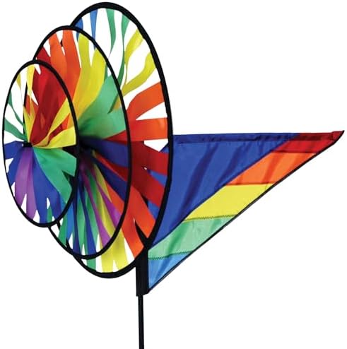 Premier Kites Triple Spinner Rainbow – Eye-Catching Garden Spinner with Colorful Triple Wheels, Durable Weather-Resistant Fabric, Easy Assembly