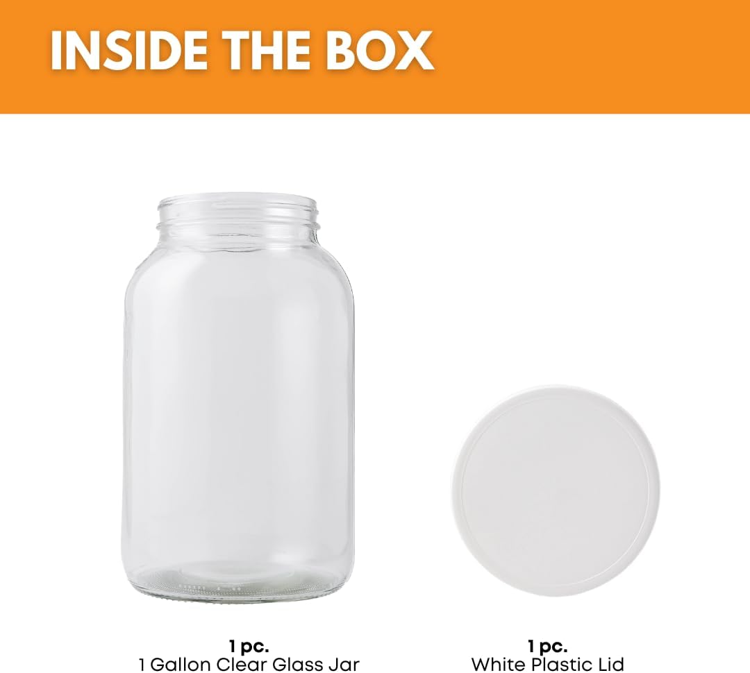 1 Gallon Glass Jar with Lid | Wide Mouth Container for Fermentation | Heavy-duty Large Glass Jar with Lid for kombucha, pickling and food storage | Glass Jars with Airtight Lid design