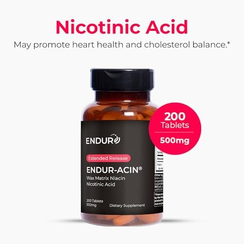 ENDUR-ACIN - Niacin B3 - ER (Extended Release) 500 mg (200 ct) | Nicotinic Acid Formula Supporting Healthy Heart & Cholesterol Balance with