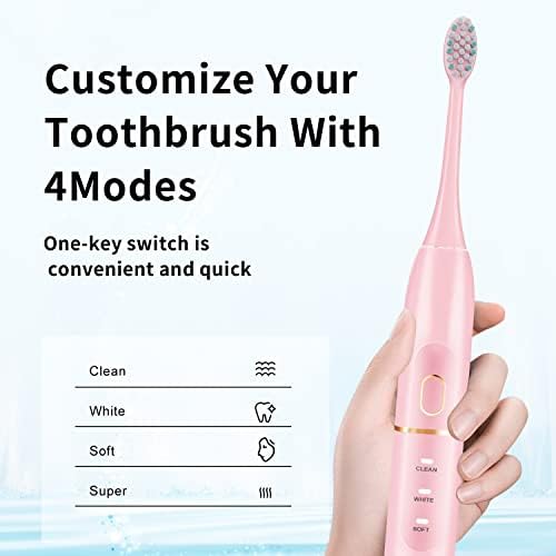kingheroes Electric Toothbrush Set, Comes with 8 Brush Heads & Travel Case, 4 Modes with 2 Minutes Built in Smart Timer, One Charge for 60 Days