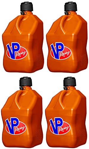 VP Racing Fuels Motorsport 5 Gallon Square Even-Density Plastic Utility Jug Orange (4 Pack). Close-Trimmed Cap and Neck for Tight Seal.