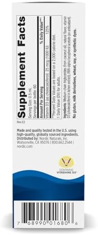 Nordic Naturals Plant-Based Vitamin D3 Liquid - 1 oz - 1000 IU Vitamin D3 - Healthy Bones, Mood & Immune System Function - Non-GMO