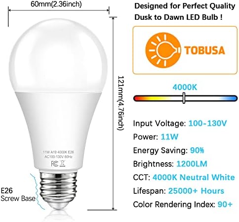 Dusk to Dawn Light Bulbs Outdoor, 11W Automatic On/Off Sensor Light Bulbs