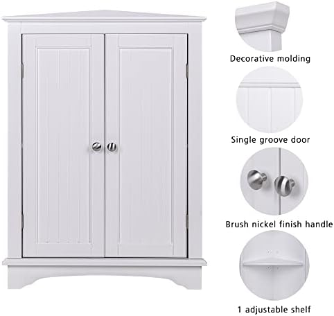 Spirich Corner Bathroom Cabinet with Doors and Adjustable Shelf, White