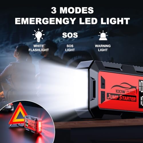 16000A Battery Jumper Starter Portable, PD 100W Output Power Bank, 12V Car Starter Jump Box & Battery Booster for All Gas & Up to All Diesel Engines