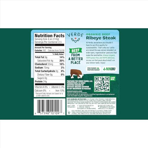 Verde Farms, Beef Ribeye Steak, Organic, Grass-Fed | 0.625 lbs.