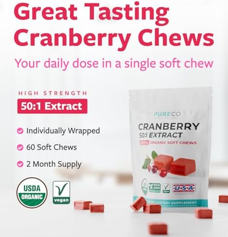 Organic Cranberry Pills - Vegan Supplement for Urinary Tract Health & Kidney Cleanse - Cranberry Pills for Women 500mg 50:1 Cranberry Concentrate Per Serving - Urinary Tract Support - 60 Capsules
