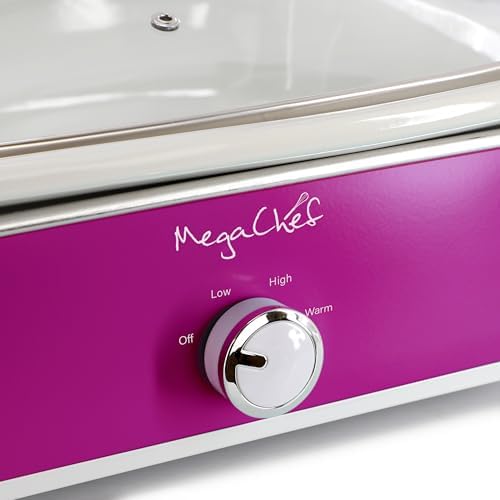 MegaChef 3.5 Quart Rectangle Casserole Slow Cooker with 3 Temperature Settings, Carry Handles and Locking Tempered Glass Lid (Cream)