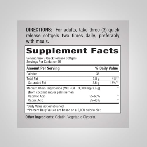 Piping Rock MCT Oil Softgel Capsules 3600mg | 150 Pills