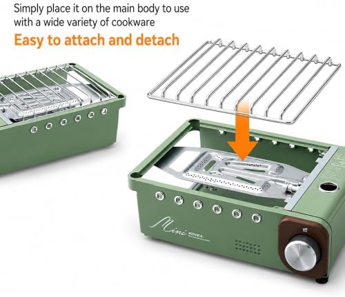 Kovea Guibada Mini Portable Gas Stove KGG-1805EM, All-in-One Camping Cookware with Grill Pan, Pot Support, and Versatile Serving Lid