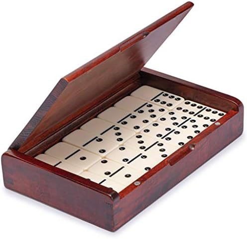 Yellow Mountain Imports 28 Tiles Double 6 Dominoes (Pips/Dots) Game Set - Jumbo Tournament Size Dominos with Dark Oak Wood Case