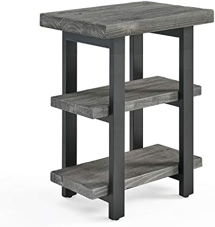 Alaterre Furniture Pomona Solid Wood 2-Tier End Table, Rustic Brown, 27” | Nightstand with Storage Shelf and Metal Legs, Industrial Farmhouse Chair Side Table for Living Room or Bedroom