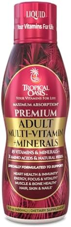 Tropical Oasis Adult Liquid Multivitamin -Liquid Multi-Vitamin and Mineral Supplement with 125 Total Nutrients Including; 85 Vitamins & Minerals, 23 Amino Acids, and 18 Herbs - 16 fl oz, 32 serv