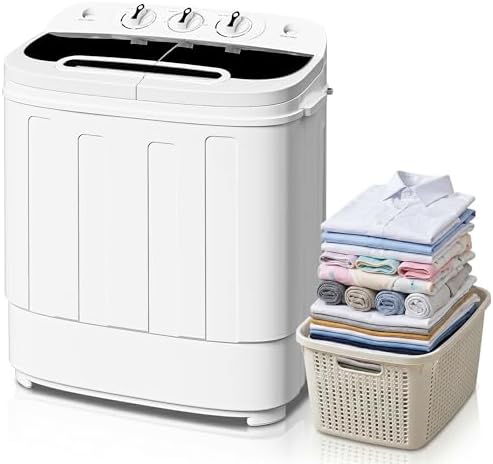 SUPER DEAL Compact Mini Twin Tub Washing Machine 13lbs Capacity Portable Washer Wash and Spin Cycle Combo, Built-in Gravity Drain for Camping