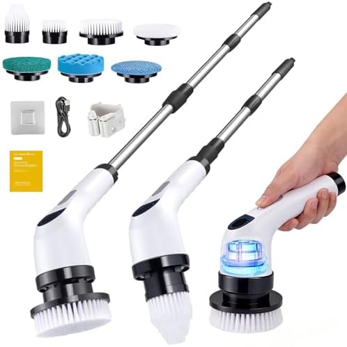 Electric Spin Scrubber for Cleaning with 7 Replaceable Heads | Adjustable Shower Brush with LED Display