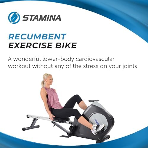 Stamina Conversion II Recumbent Exercise Bike and Rower - Cardio Machine with smart Workout App - Exercise Bike for Home Workout - Up to 250 lbs
