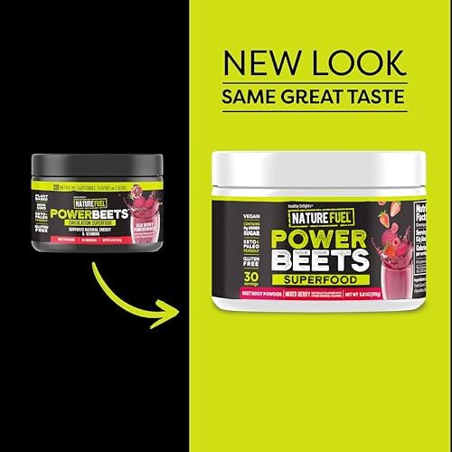 SlimFast Healthy Delights Nature Fuel Power Beets Vegan Beet Juice Powder | 0g Added Sugar, Beet Root Supplement, Beetroot, Mixed Berry, 30 Servings